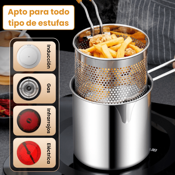 Olla multifuncional para freír en profundidad con cesta resistente de acero inoxidable 304