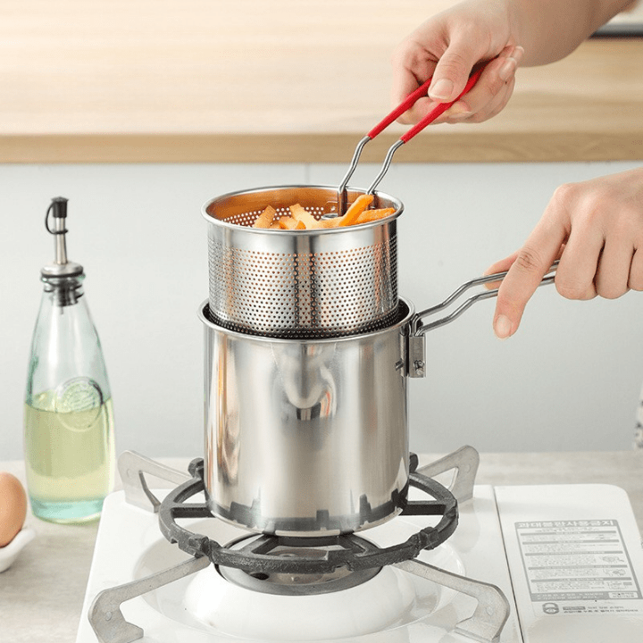 Olla multifuncional para freír en profundidad con cesta resistente de acero inoxidable 304