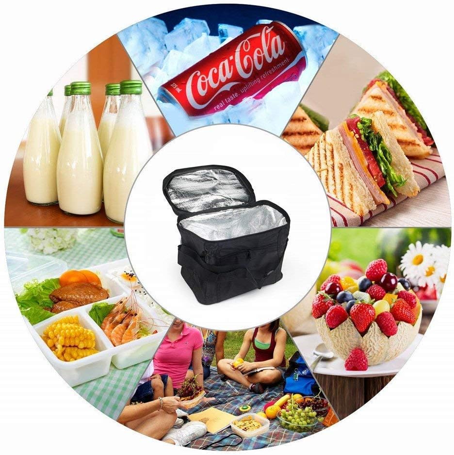 Sunshine smile Cooler Bag, Foldable Picnic Bag, Cooler Bag, Thermal Bag, Small Insulated Bag, Ice Bag, Lunch Bag, Cooler Box for Picnic, 10 Litres, Black