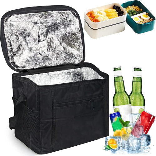 Sunshine smile Cooler Bag, Foldable Picnic Bag, Cooler Bag, Thermal Bag, Small Insulated Bag, Ice Bag, Lunch Bag, Cooler Box for Picnic, 10 Litres, Black