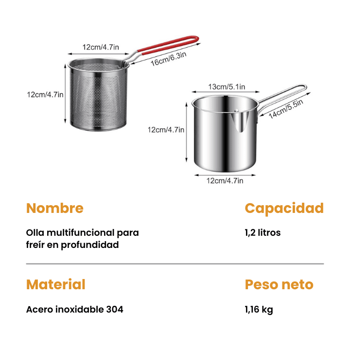 Olla multifuncional para freír en profundidad con cesta resistente de acero inoxidable 304