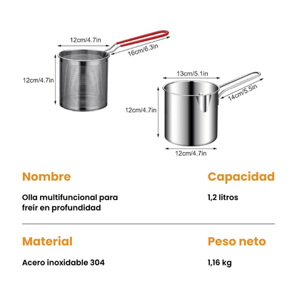 Olla multifuncional para freír en profundidad con cesta resistente de acero inoxidable 304