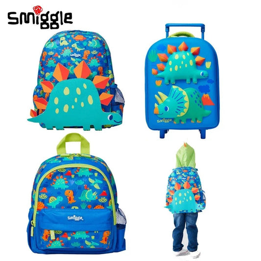 Genuine Australian Smiggle Blue Dinosaur Backpack, Medium Hat Backpack, Children'S Backpack, Suitcase, Juice Cup, Straw Cup