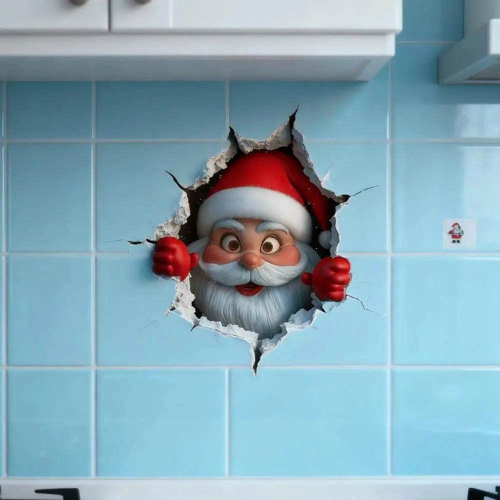 Kerst muursticker Kerstman breken door de muur Effect muursticker voor Kerstmis verwijderbaar voor thuisornamenten