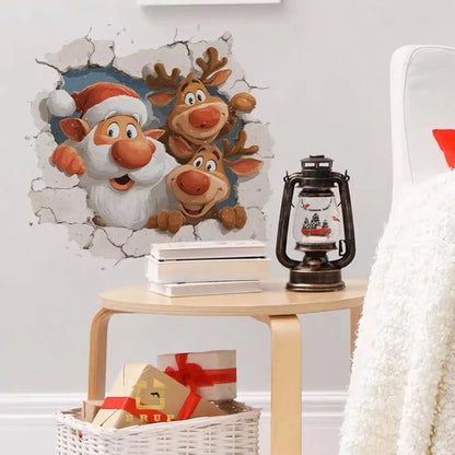 Kerst muursticker Kerstman breken door de muur Effect muursticker voor Kerstmis verwijderbaar voor thuisornamenten