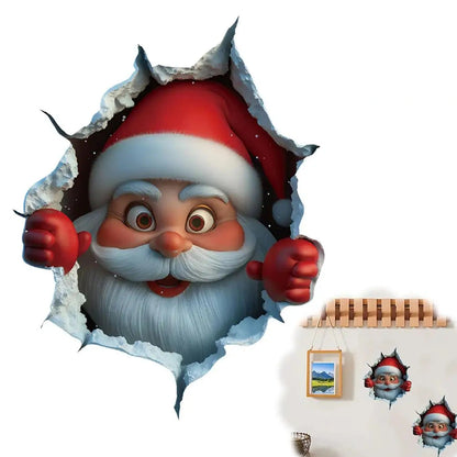 Kerst muursticker Kerstman breken door de muur Effect muursticker voor Kerstmis verwijderbaar voor thuisornamenten